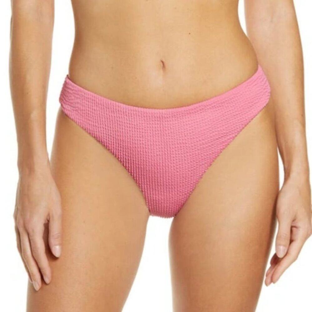 NWT$168 VERONICA BEARD 'Marau' Textured-Rib Bikini Bottom, Pink Sherbet - Large